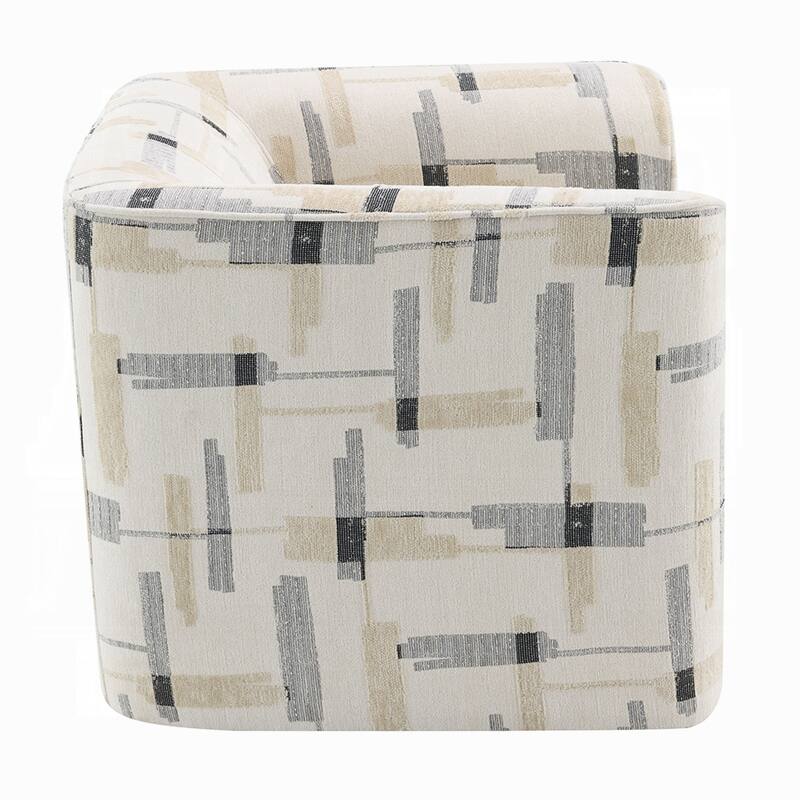 Lenu Swivel Accent Sofa Chair, Beige Pattern Fabric, Boxy Padded Seat