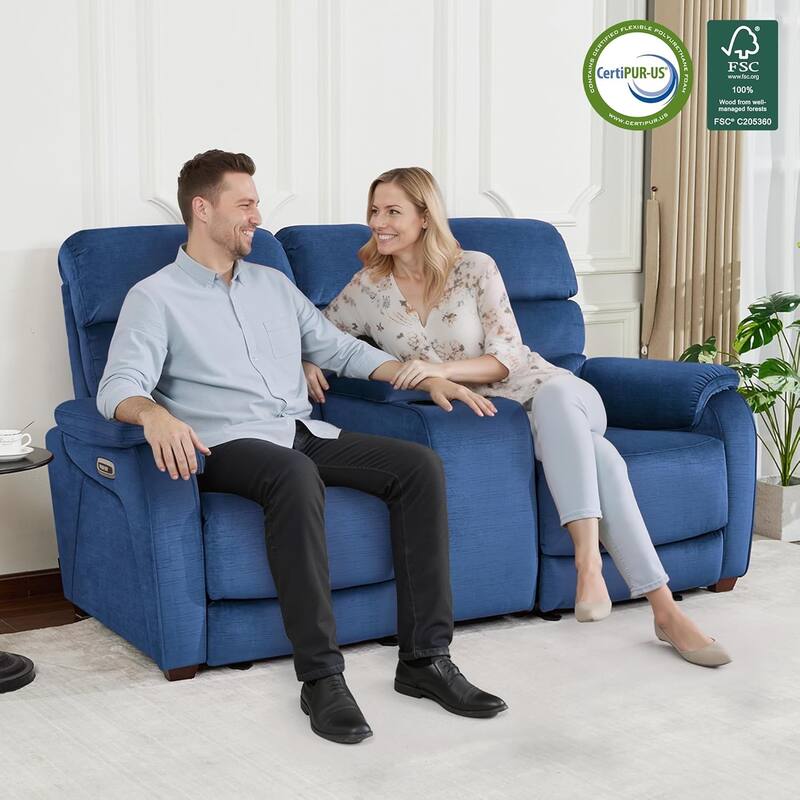 MCombo 61.6'' Wall Hugger Power Loveseat Recliner Sofa with Adjustable Headrest and USB A & C Charge Ports - Blue - Sofa