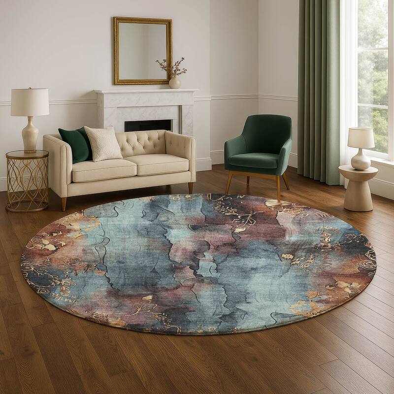 Premium Washable Super Soft Abstract Chic Mayfield Rug - Blue - 8' x 8'