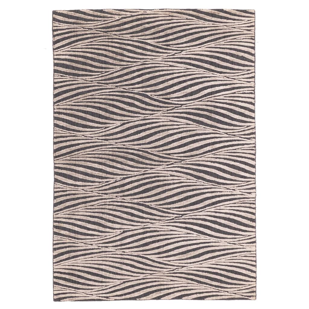 ECARPETGALLERY Hand Loomed Elysian Grey Viscose, Wool Rug - 4'7 x 6'8