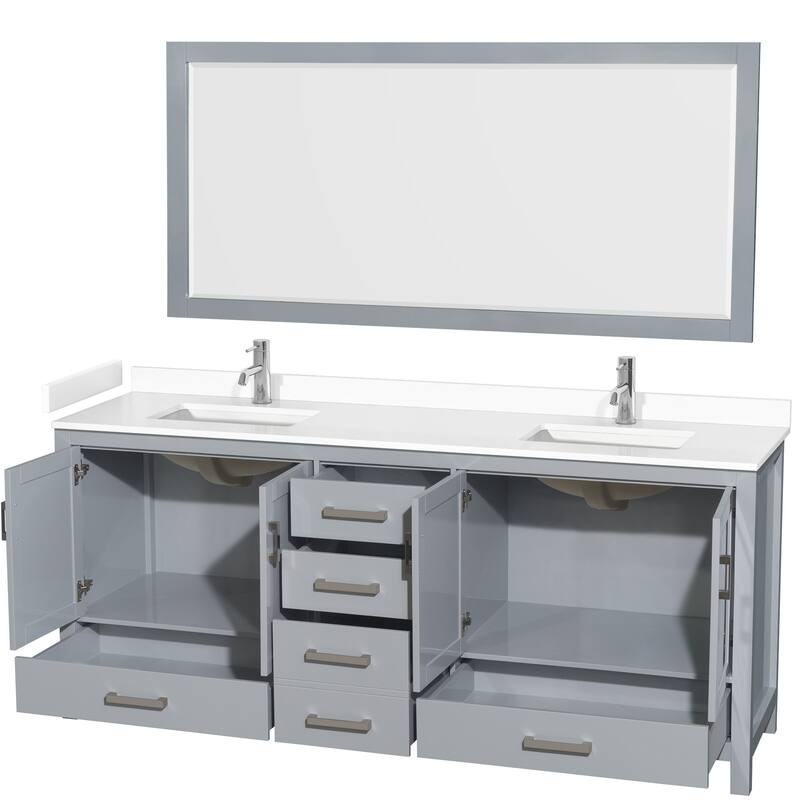 Sheffield Double Bathroom Vanity Set, Cultured Top, 70-Inch Mirror