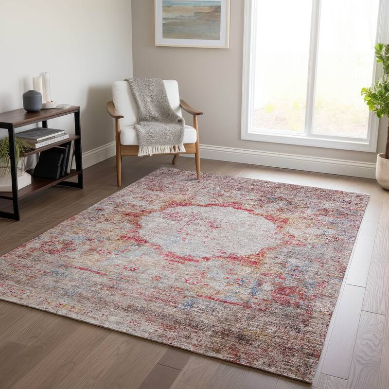 Machine Washable Indoor/ Outdoor Chantille Vintage Traditional Rug - Red - 9' x 12'