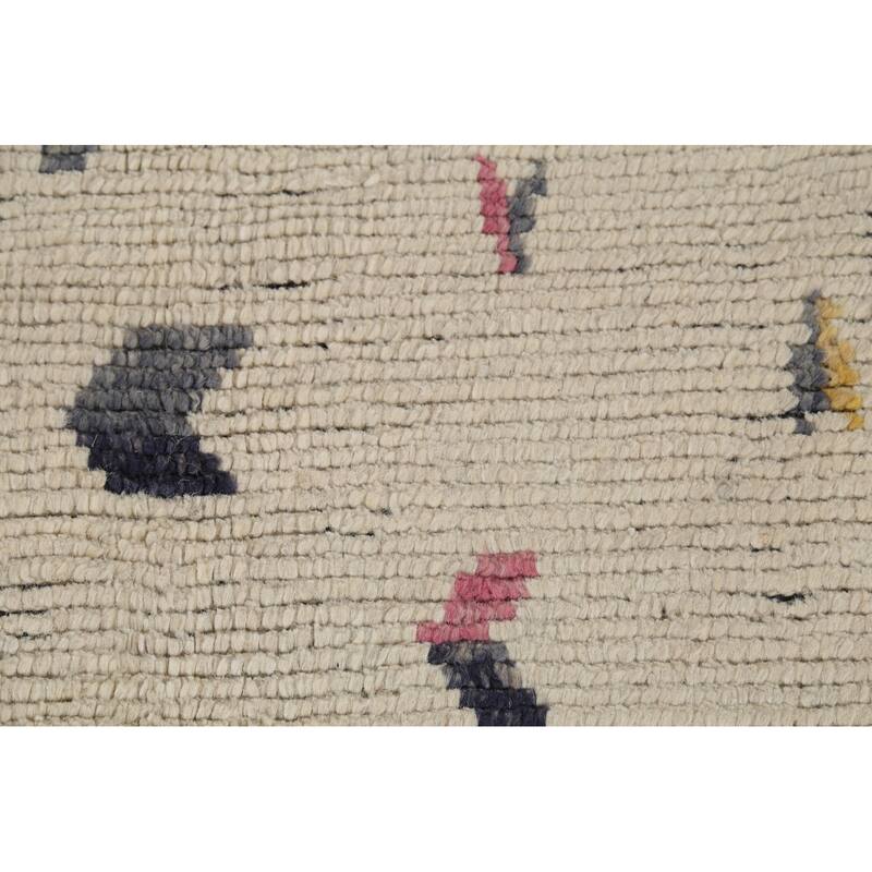 Earth Tone Moroccan Area Rug Hand-Knotted Beige Wool Carpet - 4'10"x 9'2"