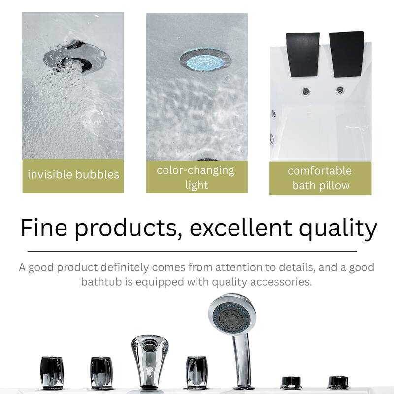 Whirlpool Tub, 73" x 48" Jetted Bathtub for 2 Person