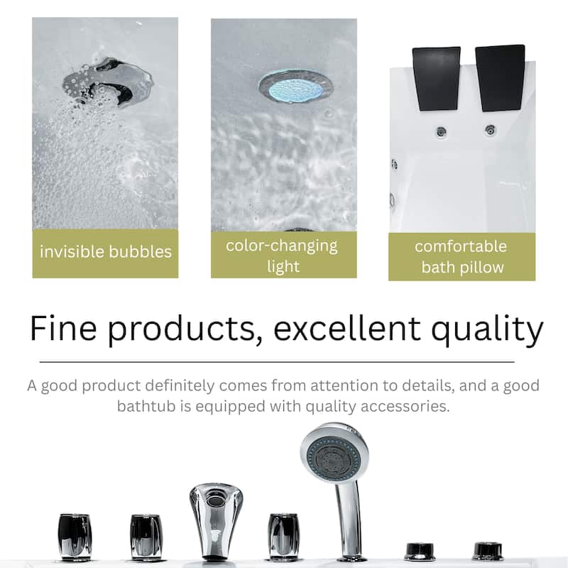 Whirlpool Tub,73" x 48" Jetted Bathtub for 2 Person