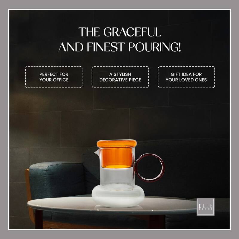 Elle Decor Ring Pitcher Set Carafe and Water Drinking Glass Lid