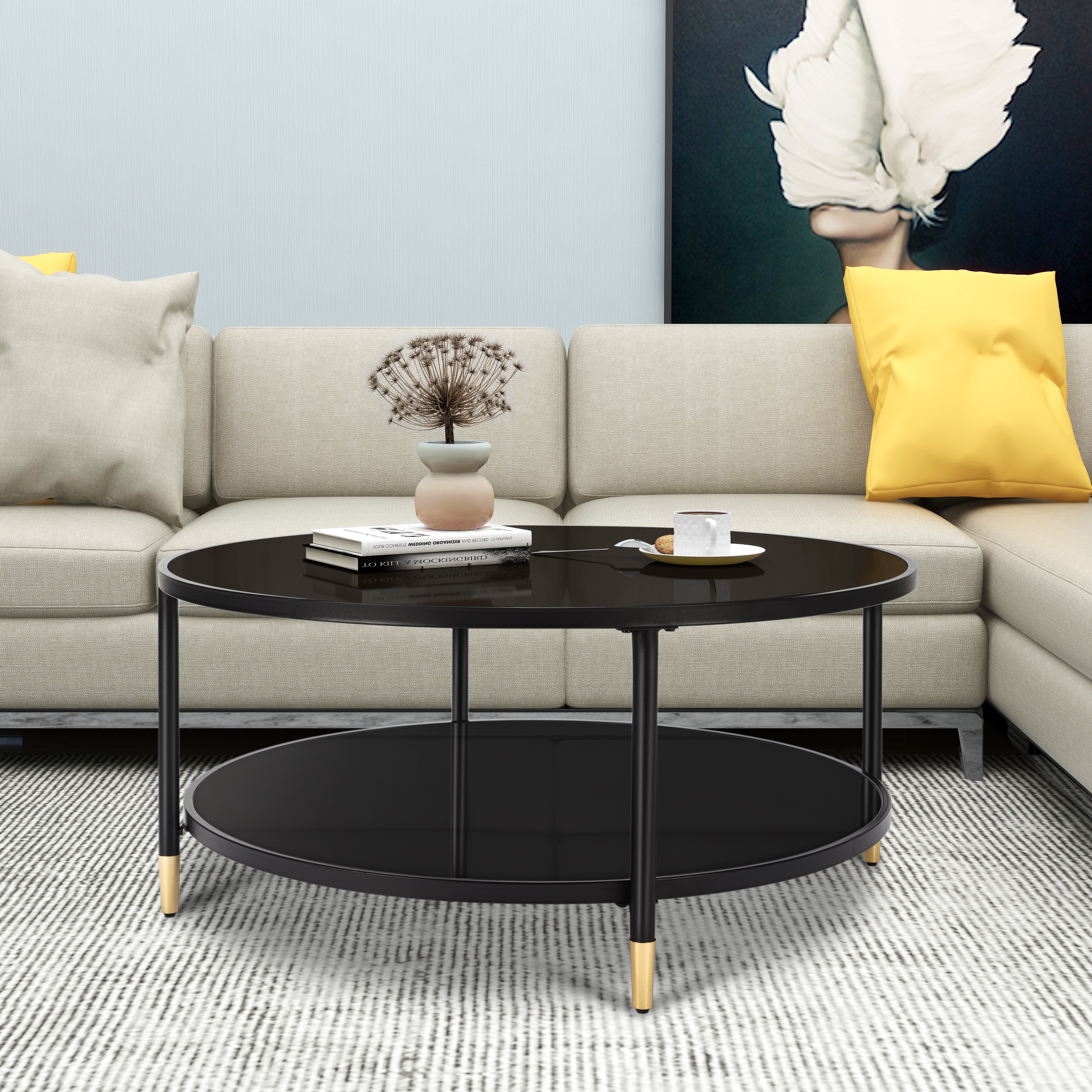 Small round black glass sales coffee table