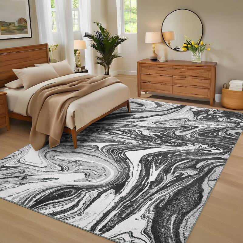 Washable Area Rugs for Living Room, Soft Modern Abstract Rug Non Slip Low Profile Carpets for Bedroom Dining Room