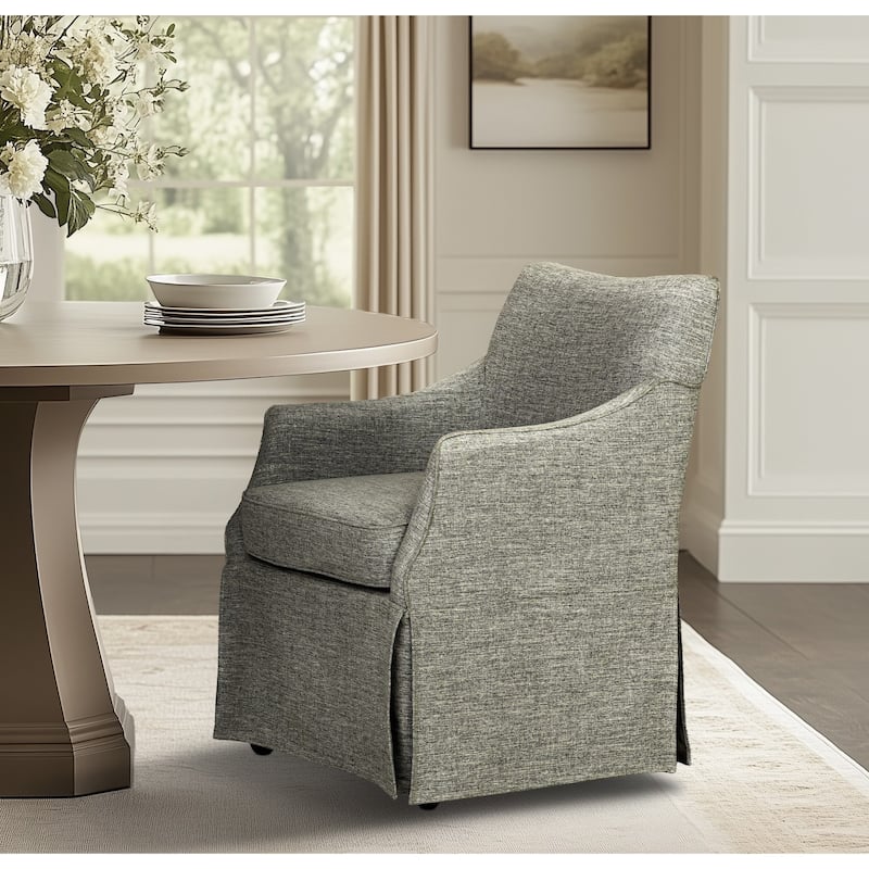 Martha Stewart London Upholstered Skirted Dining Arm Chair with Hidden Casters - Grey