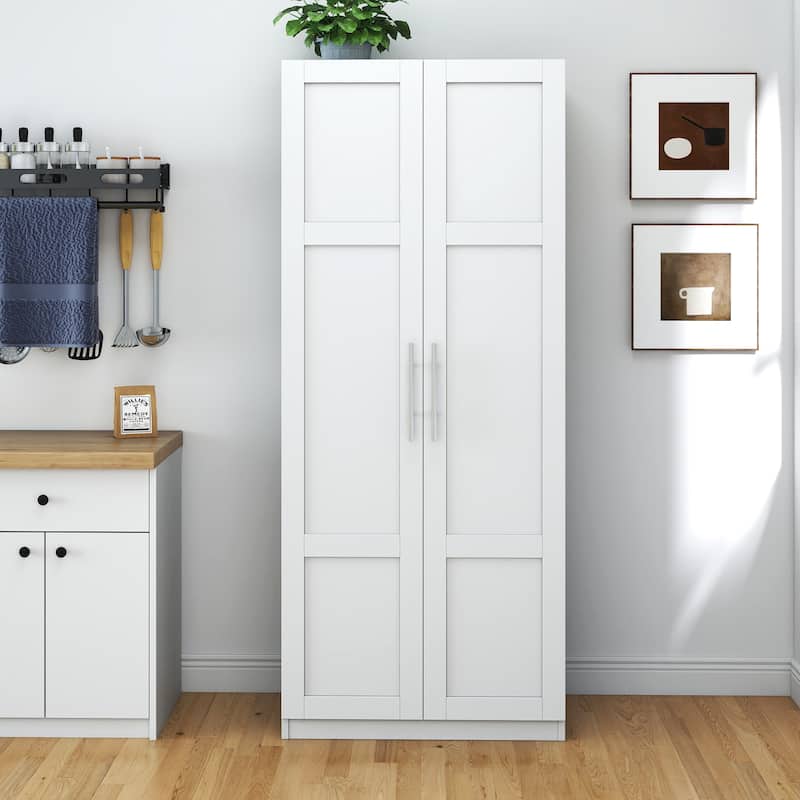 Freestanding Pantry Cabinet with Doors and Shelves, Kitchen Wood Pantry Storage Cabinet Cupboard for Dining Room, Living Room