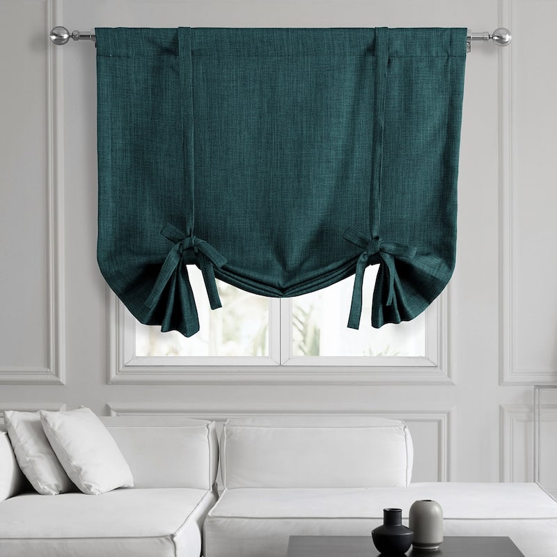 Exclusive Fabrics Faux Linen Room Darkening Tie-Up Window Shade (1 Panel) - 46 X 63 - Slate Teal