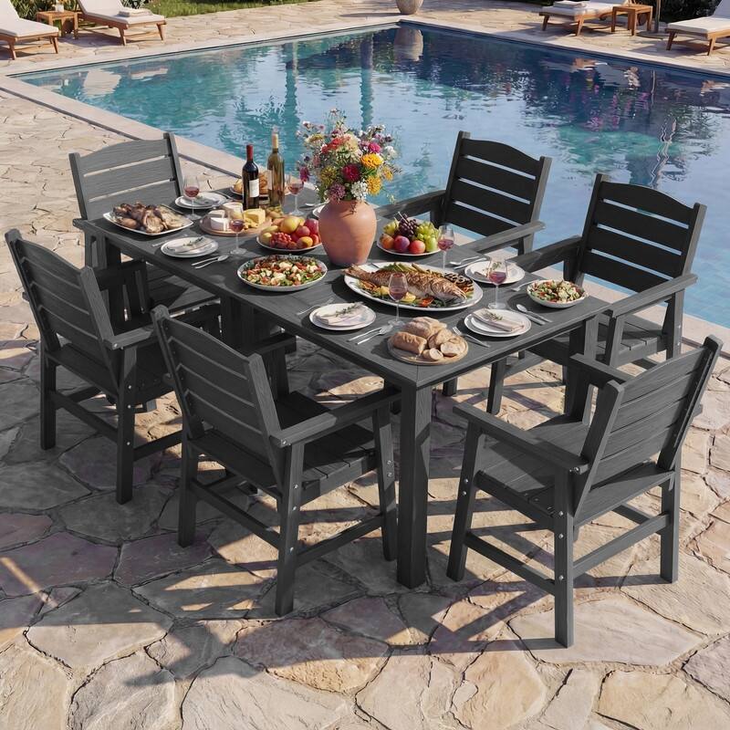 WINSOON 8-Piece HIPS All Weather Outdoor Patio Dining Sets 2-Tables and 6-Chairs - Grey