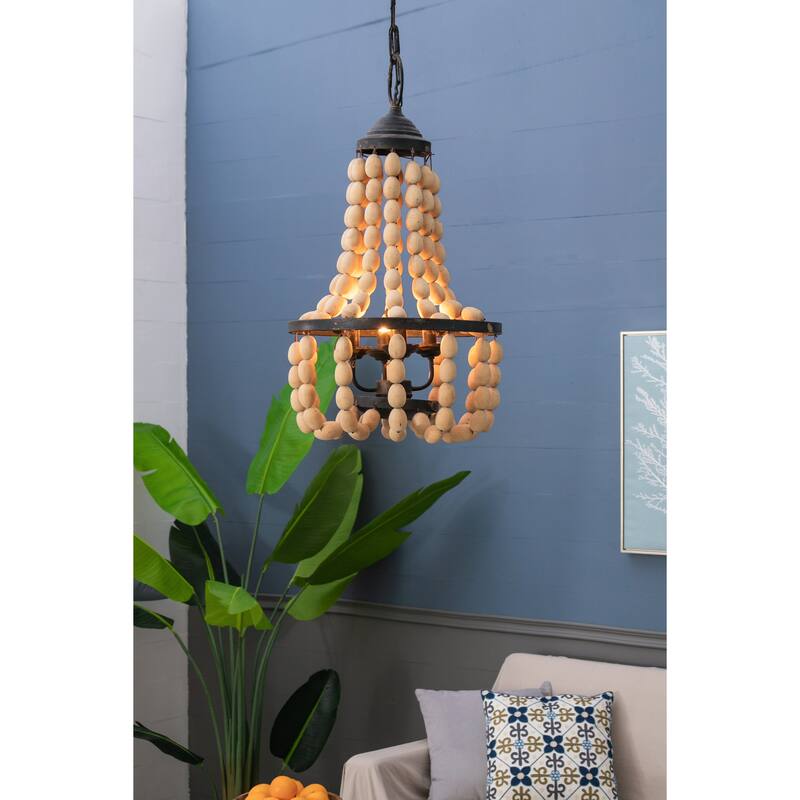 D18.9x33.1" Large Beaded 4-Light Chandelier, Vintage Style Hanging Light Fixture, Bulb Not Included