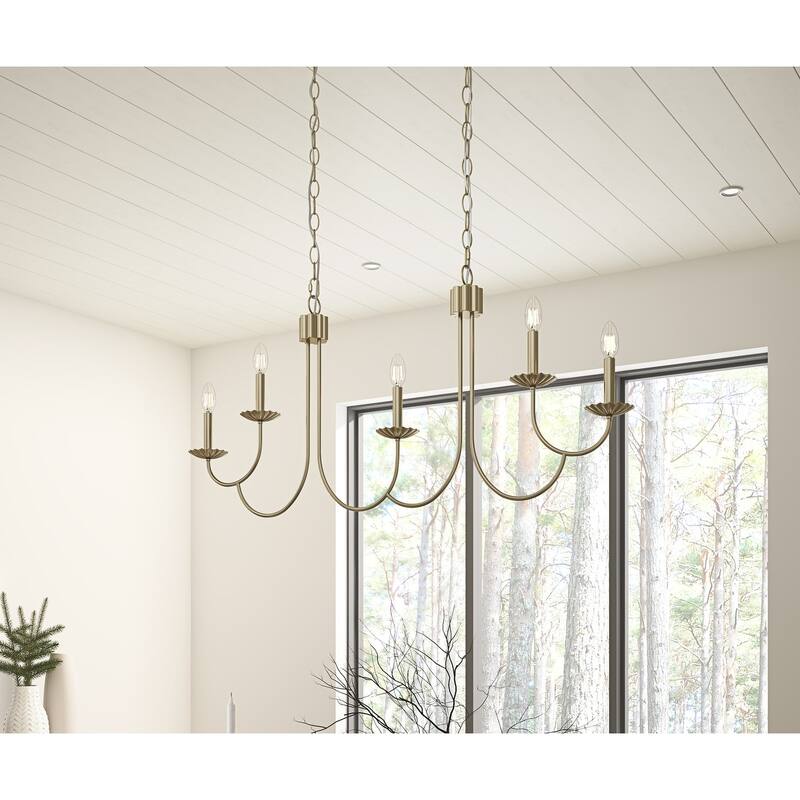 Industrial Gold 5-Light Candle Chandelier Fixture Over Table for Dining Room Kitchen Island - Gold