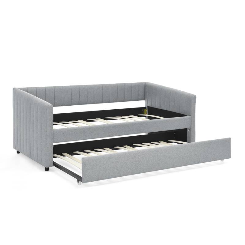 Twin Size Daybed with Trundle Upholstered Sofa Bed