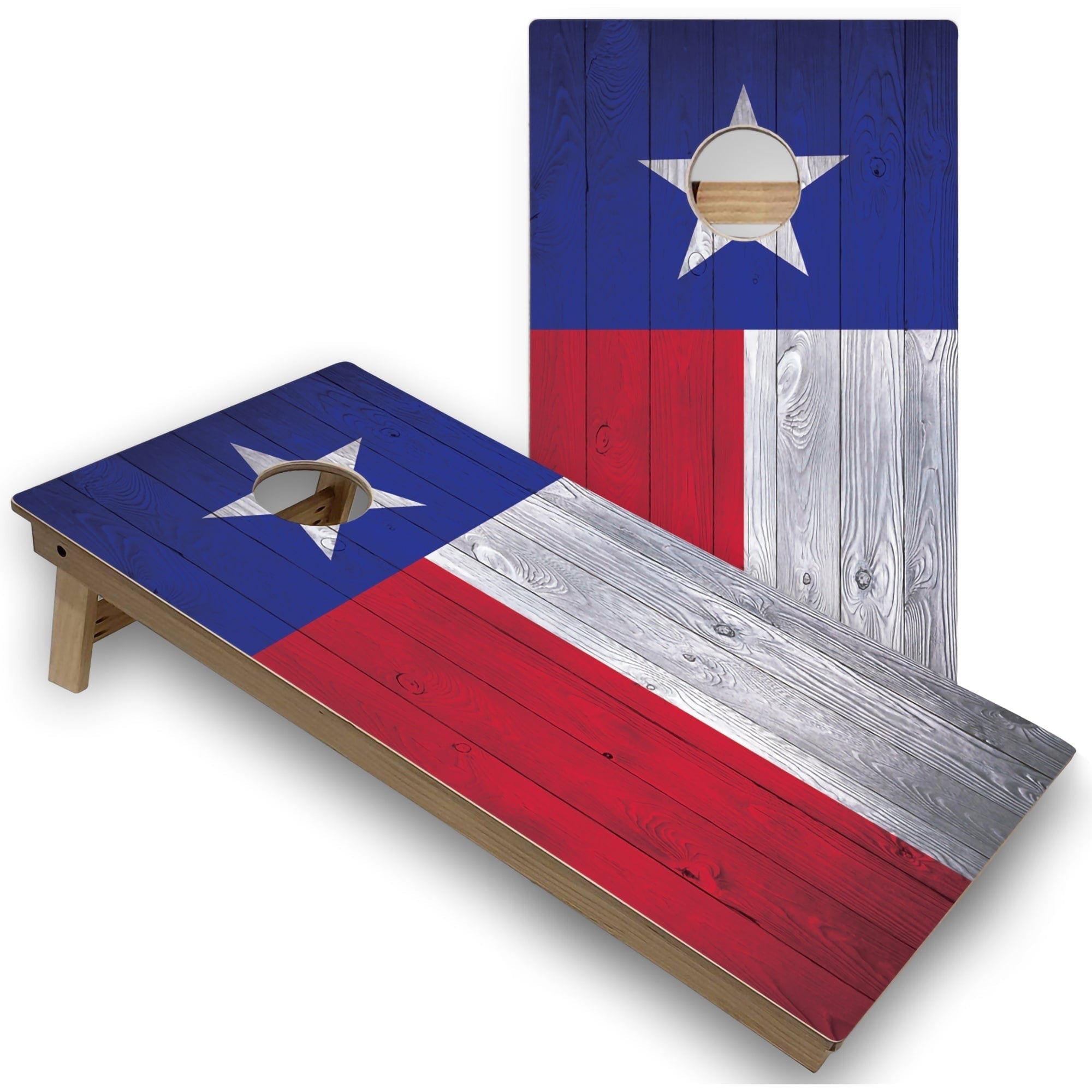 Solid Wood Cornhole Boards - Texas Flag Design
