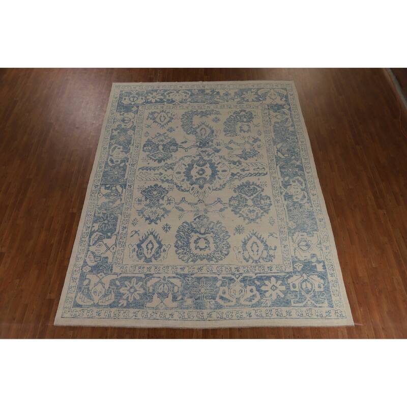 Hand Knotted Oriental 100% Wool Carpet Transitional All-Over Beige & Ivories Oushak Area Rug - 11' 11'' X 9' 3''
