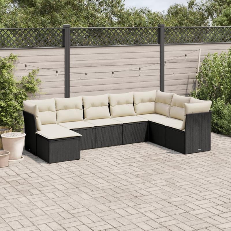 vidaXL Garden Sofa Set Black - Black and cream Large Without table