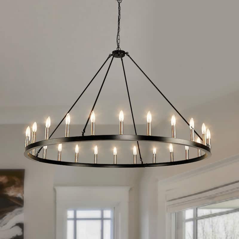 54-inch Round Wagon Wheel 24-light Chandelier