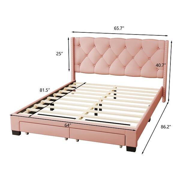 Queen Size Storage Bed Linen Upholstered Platform Bed with Two Drawers