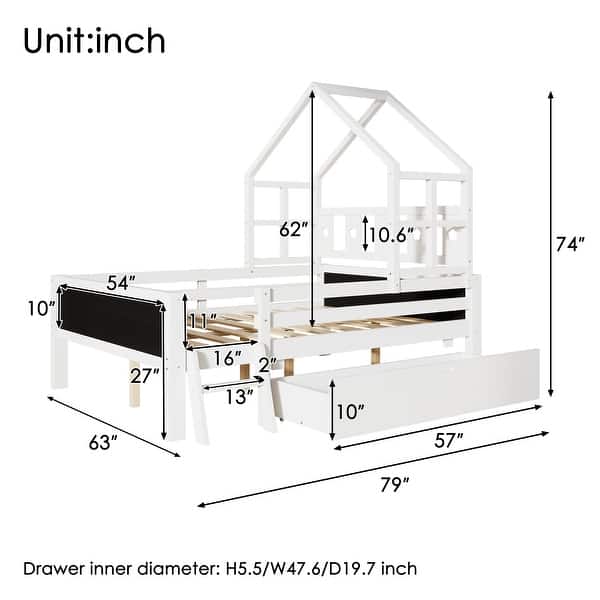 Full Size Platfrom Bed with Ladder and Drawers,House Design Bed with Blackboard