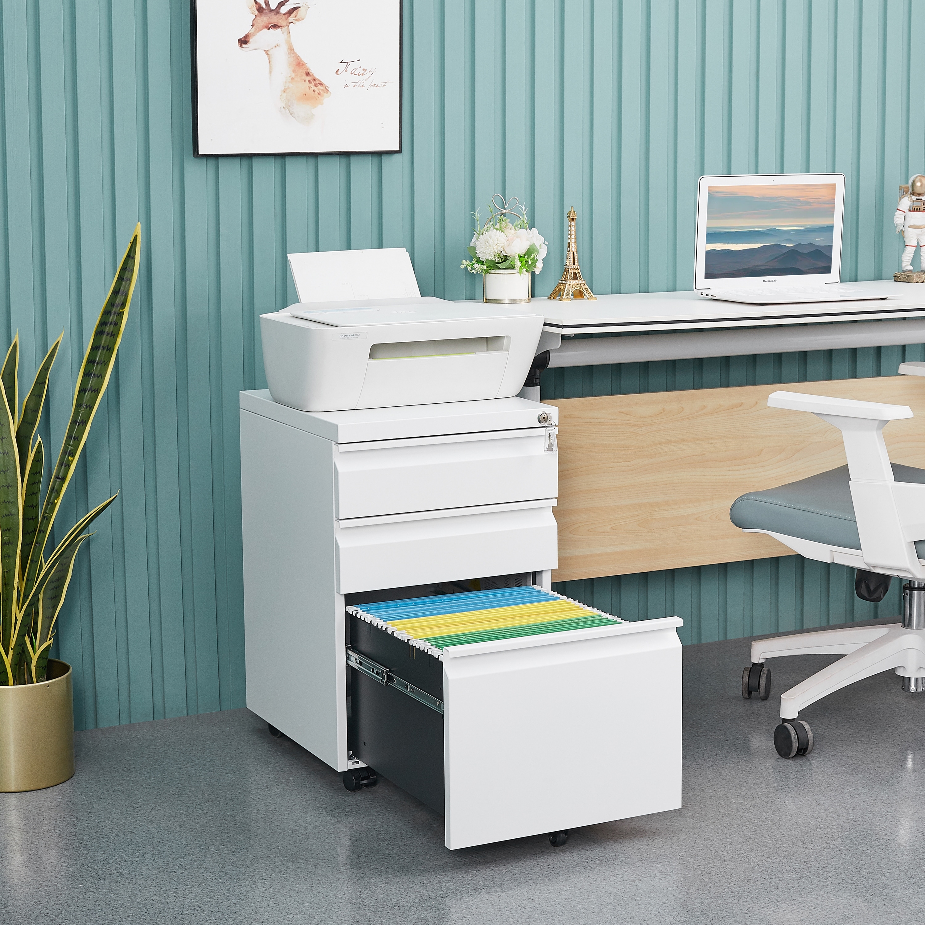 Computer desk with discount locking file cabinet