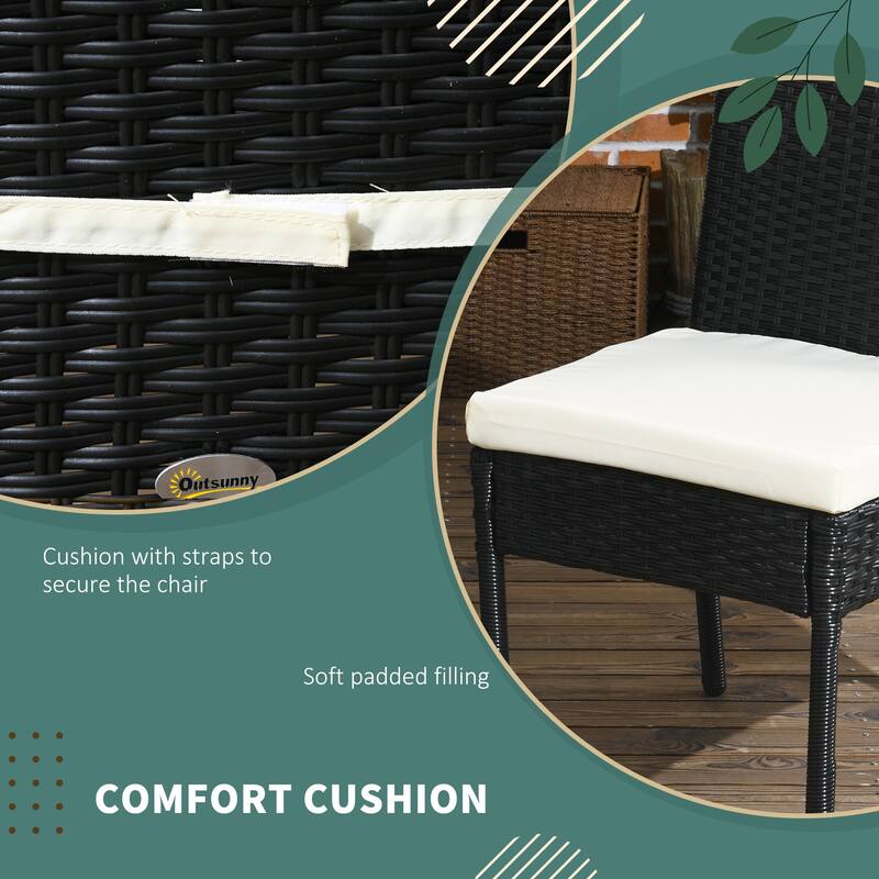 Outsunny 4 PE Rattan Outdoor Dining Chairs with Cushions, Patio Wicker Dining Chairs with Backrests for Porch, Deck