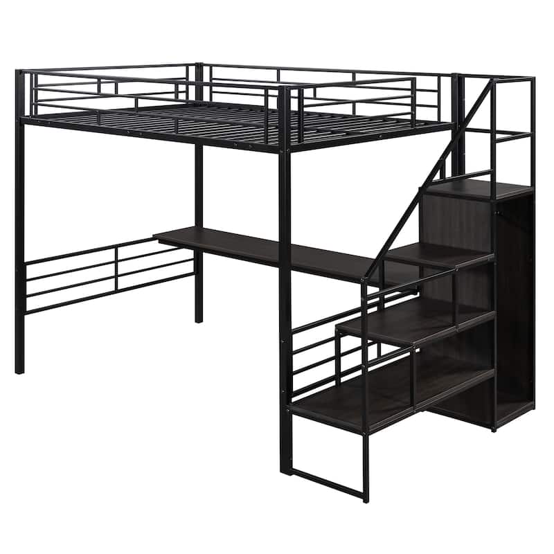 Black Full Metal Loft Bed with Wardrobe and Desk - On Sale - Bed Bath ...