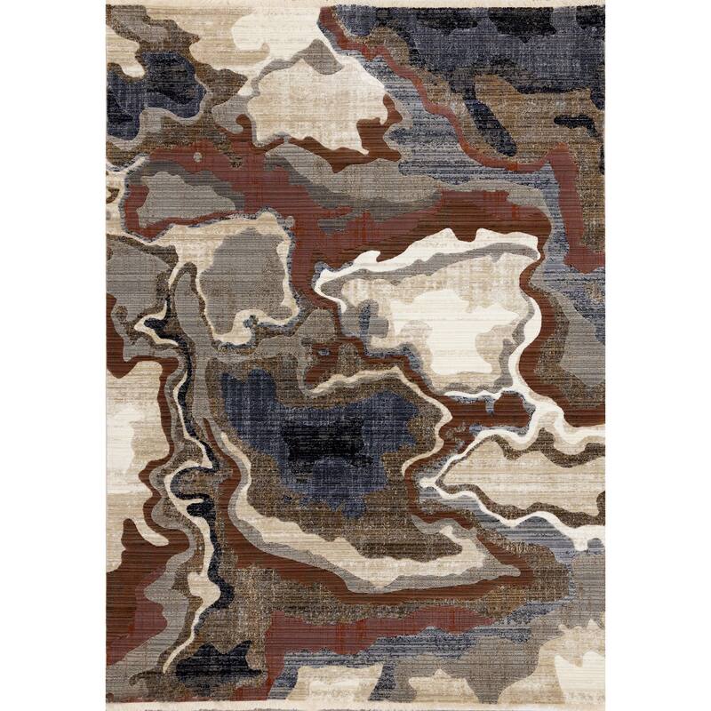 Cream Grey Brown Abstract Earth Area Rug.