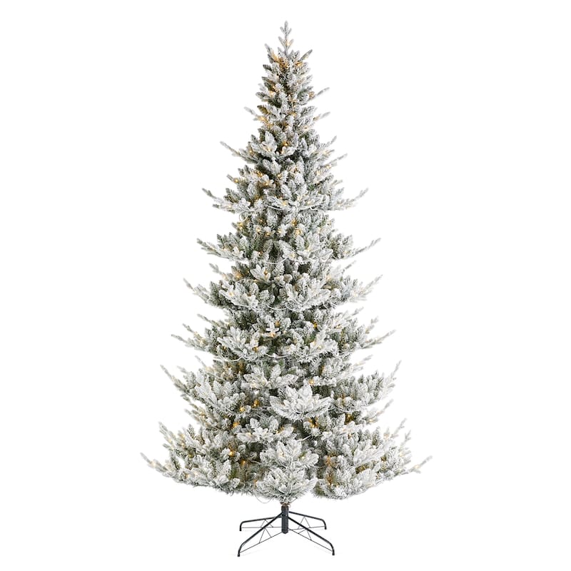 Glitzhome 7.5ft/9ft Pre-Lit Flocked Upward Slim Fir Artificial Christmas Tree with Remote Control