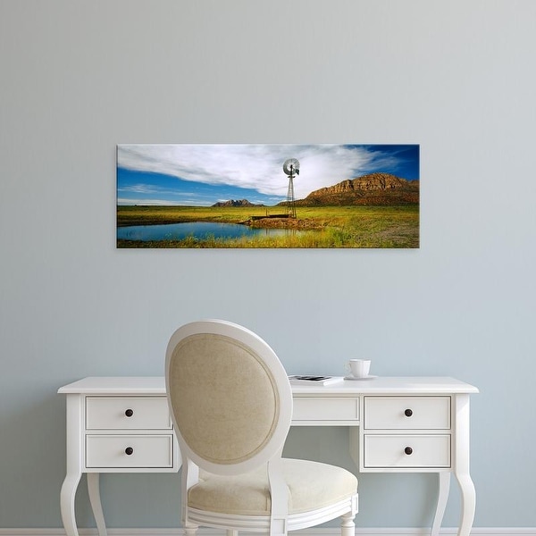 Easy Art Prints Panoramic Images's 'Solitary windmill near a pond, U.S. Route 89, Utah, USA' Premium Canvas Art