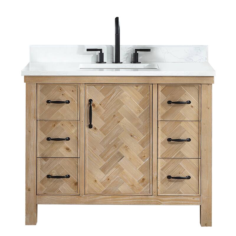 Javier Bath Vanity with Composite Stone Top without Mirror - 42in. - Antique Brown
