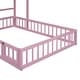 preview thumbnail 26 of 54, Full Size Wooden Floor Bed with Fence Railings & Detachable House Shape Headboard, Kids Montessori Bed Frame for Girls Boys,Pink
