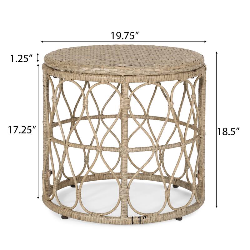 Roomfitters Bruce Outdoor Wicker Side Table with Looped Design, Boho Patio Accent Table