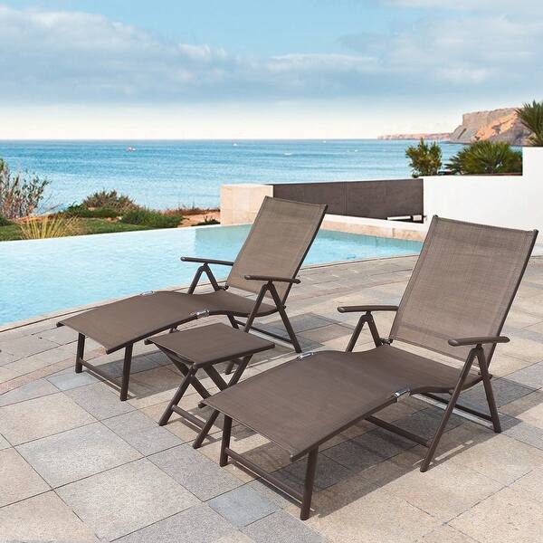 slide 1 of 58, Outdoor Aluminum Folding Adjustable Chaise Lounge Chair and Table Set