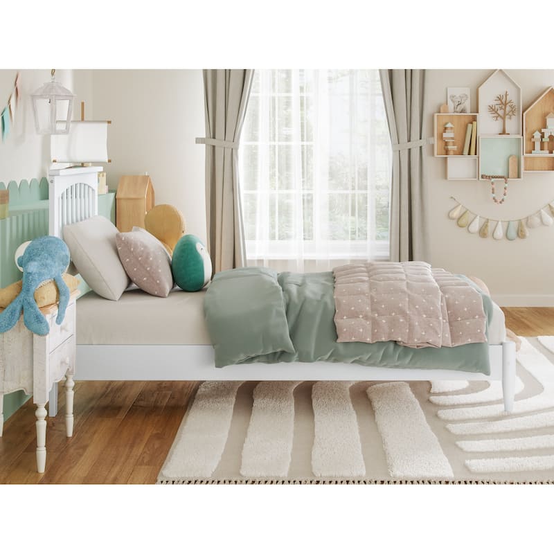Solid Wood Low Profile Platform Bed - Twin Size, Modern Design, White Finish