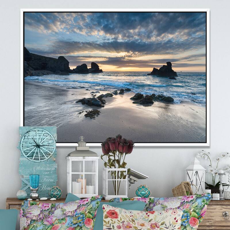 Designart "Beautiful Porthcothan Bay" Seashore Framed Canvas Art Print