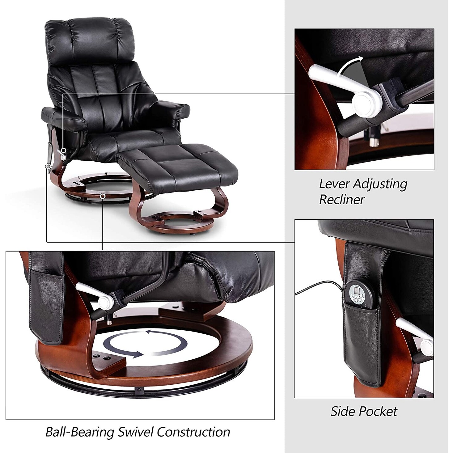 Mcombo recliner with ottoman reclining chair with shop vibration massage