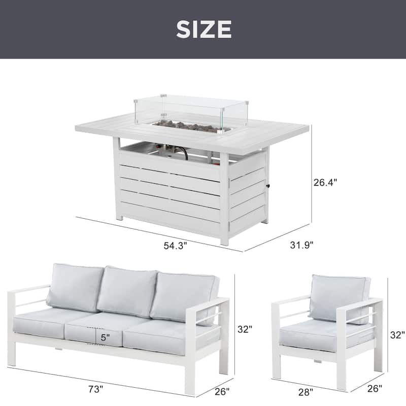 4 Pcs Patio Conversation Set with Propane Firepit