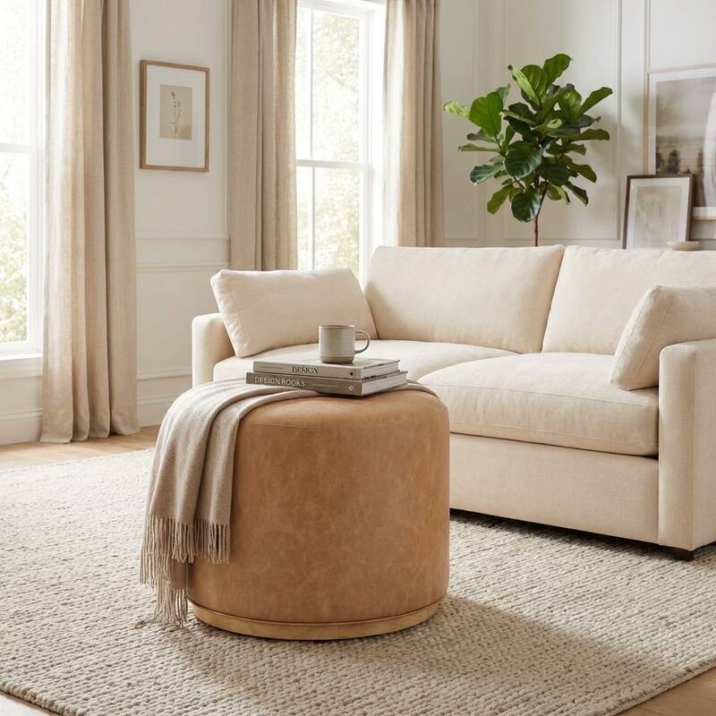 HomePop Drift Ottoman with Wood Base