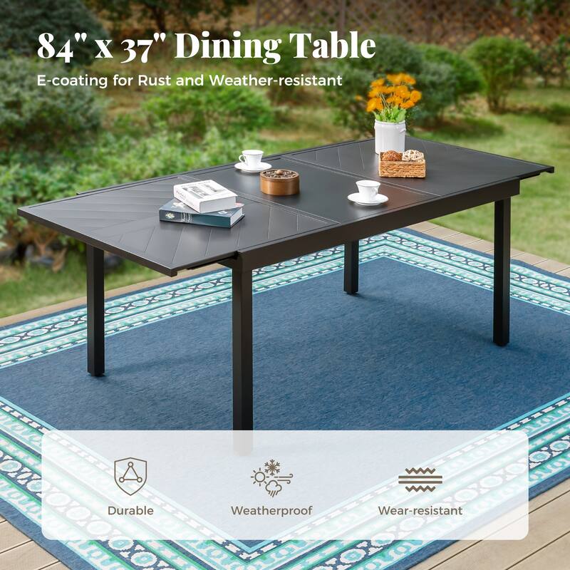 MAISON ARTS 7/9-piece Patio Dining Set, Expendable Rectangular Outdoor Dining Table with Rattan Chairs