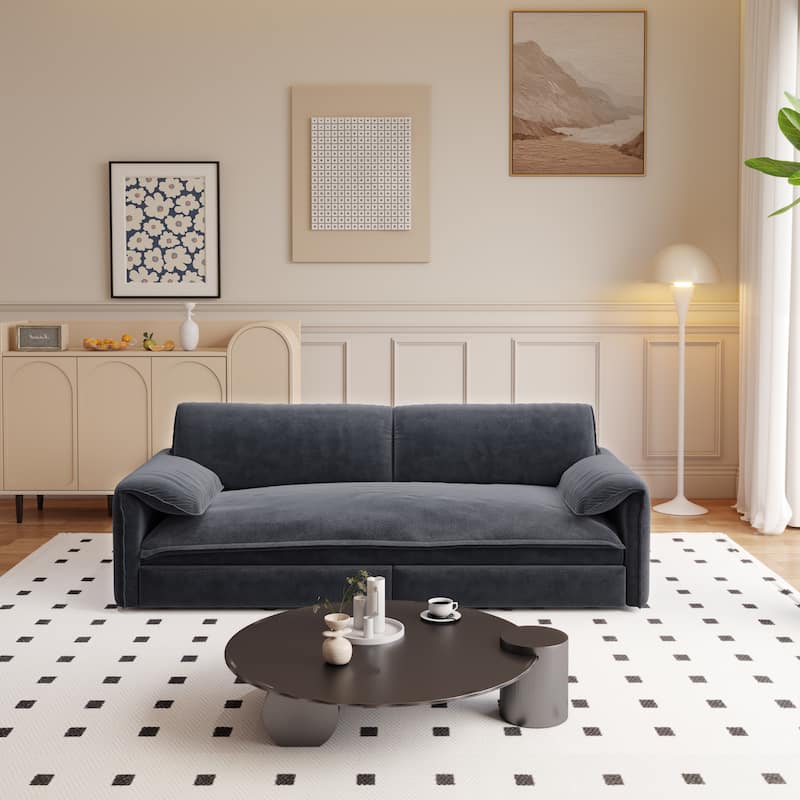 Homy Casa 66" Queen Pull-Out Sofa Bed with Storage, Velvet Loveseat