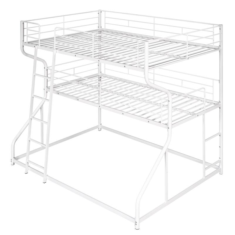 Space-Saving Full XL over Twin XL over Queen Triple Bunk Bed with Guardrails