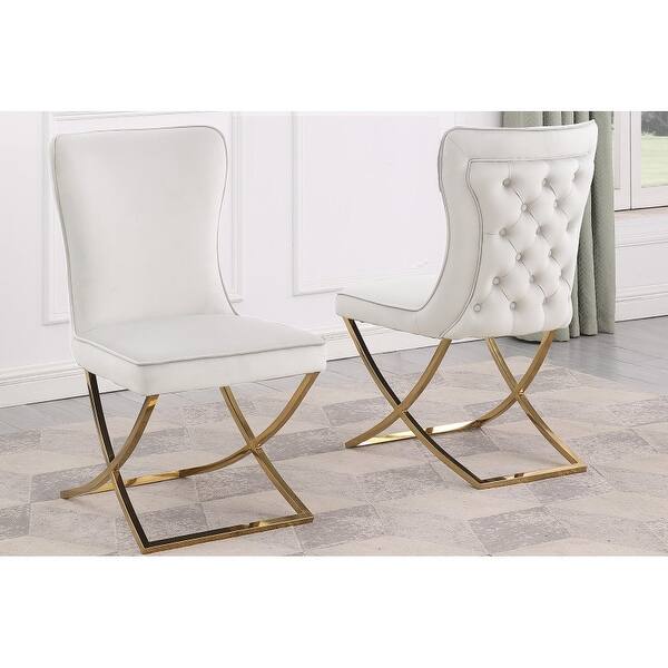 Modern Velvet Dining Chair Set Of Two With Tufted Back Design And Gold ...