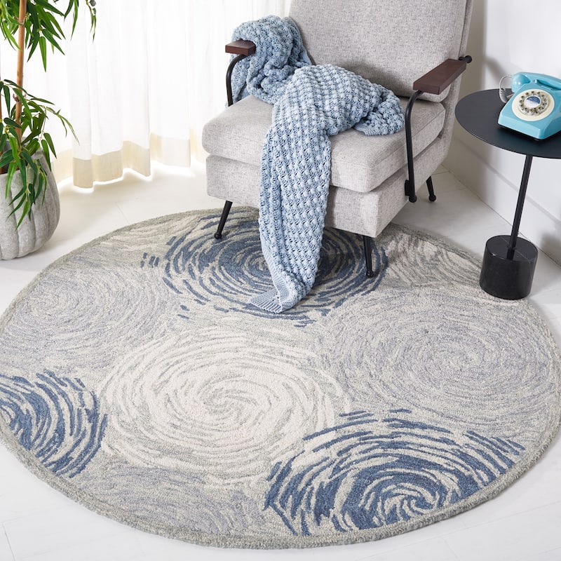 SAFAVIEH Handmade Micro-Loop Magdalini Abstract Wool Rug - 5' Round - Grey/Ivory