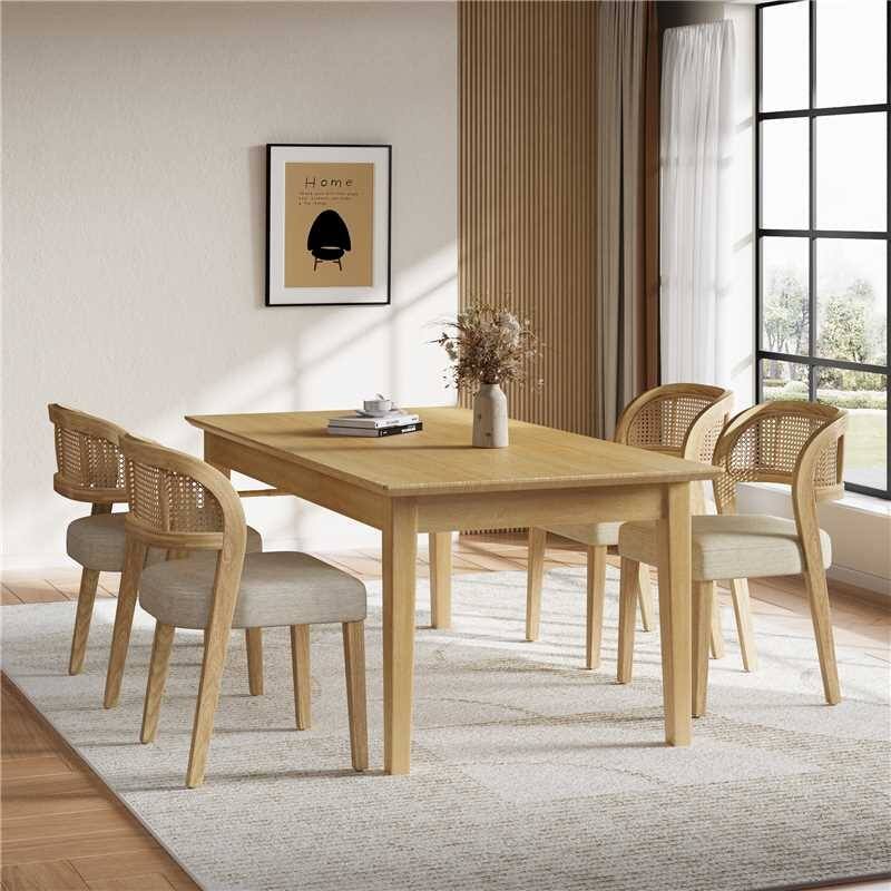 Christopher Knight Home - Minimalist 19.25"W Wood Dining Chairs Set with Hand-Woven Curved Backrest & Upholstered Seat