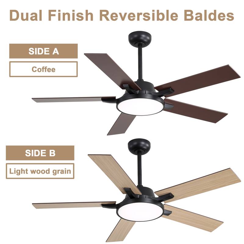 Bella Depot 52" Modern LED Ceiling Fan with Light and Remote 6-Speed Reversible