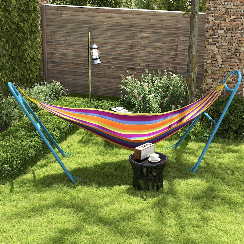 Outsunny Hammock Stand, Portable Adjustable Steel Frame Hammock Stand with Weather Resistant Finish - Blue