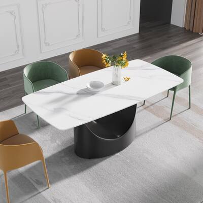 71" Marble table with Rectangular Slate Top and Ingot Shape Pedestal Leg