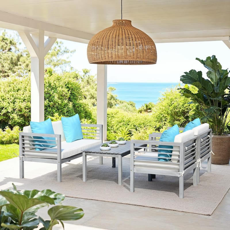 SAFAVIEH Outdoor Yoselin 4-Piece Set with Accent Pillow - 51W x 26D x 26H